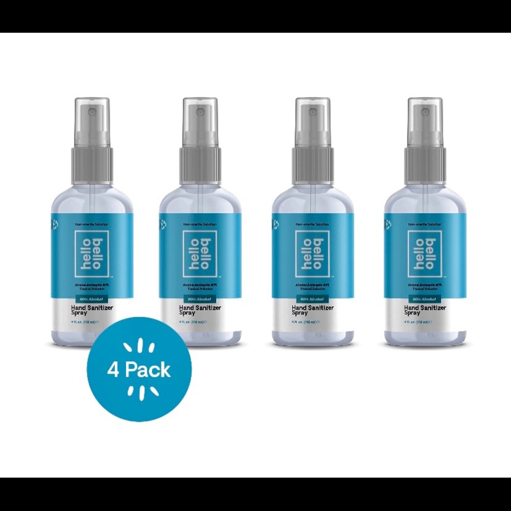 Hello Bello Hand Sanitizer Spray 4 Pk 80% Alcohol